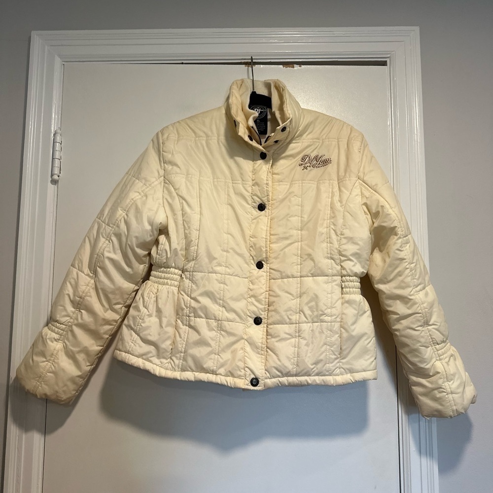 VTG Y2K Def Jam University ‘84 Women’s Sz: XL Cream Full Zip PufferJacket.